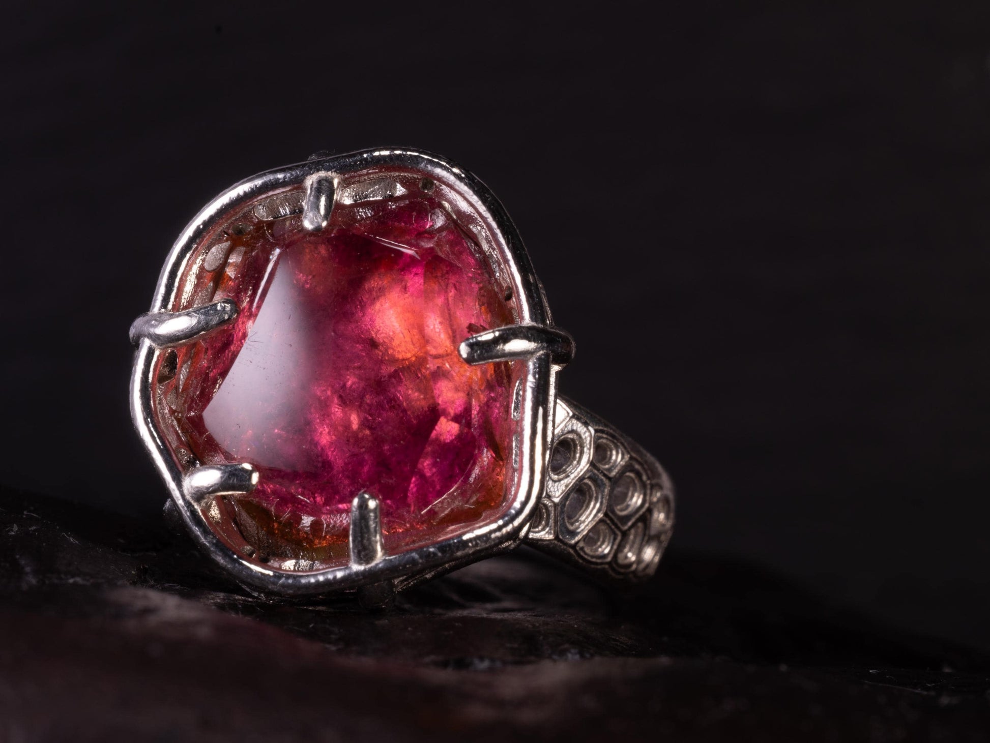 Portal Cut Pink Tourmaline Ring – Hand Cut Gemstone – Sterling Silver – One of a Kind – Size 8.5 