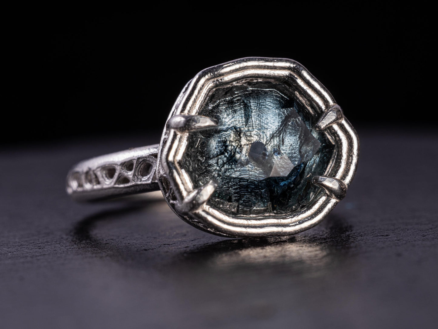 Hand Cut Montana Sapphire Ring – Blue Teal Sapphire – Sterling Silver – One of a Kind – Size 5.75 