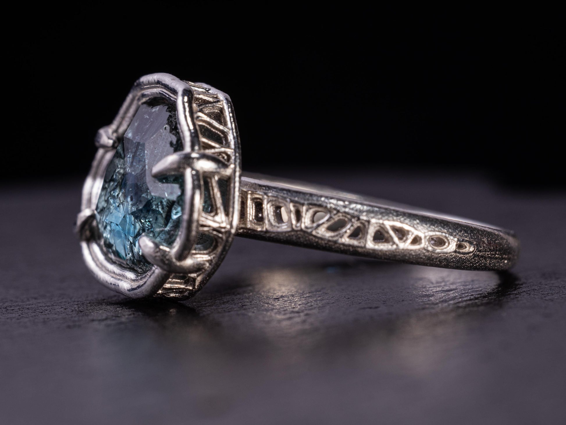 Hand Cut Montana Sapphire Ring – Blue Teal Sapphire – Sterling Silver – One of a Kind – Size 5.75 