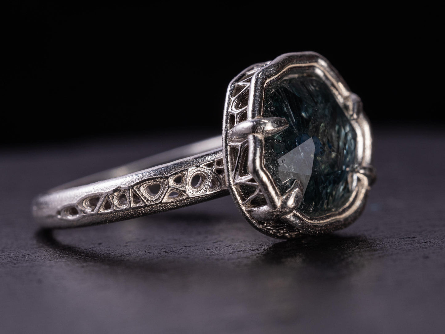 Hand Cut Montana Sapphire Ring – Blue Teal Sapphire – Sterling Silver – One of a Kind – Size 5.75 