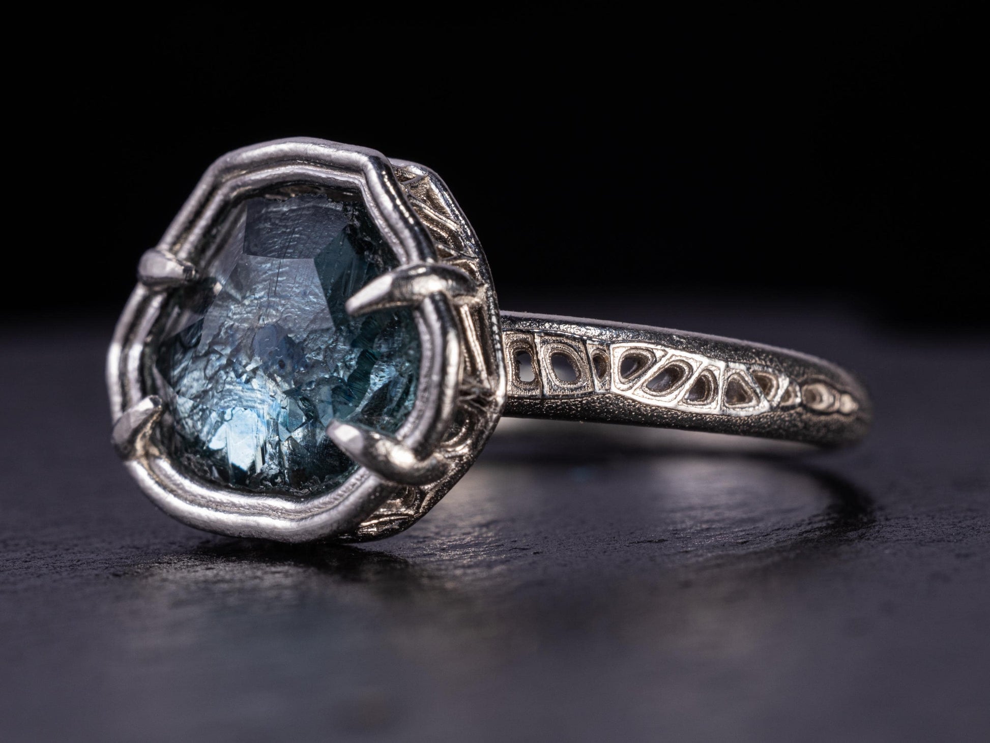 Hand Cut Montana Sapphire Ring – Blue Teal Sapphire – Sterling Silver – One of a Kind – Size 5.75 