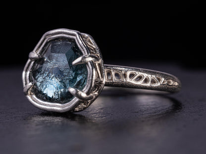 Hand Cut Montana Sapphire Ring – Blue Teal Sapphire – Sterling Silver – One of a Kind – Size 5.75 