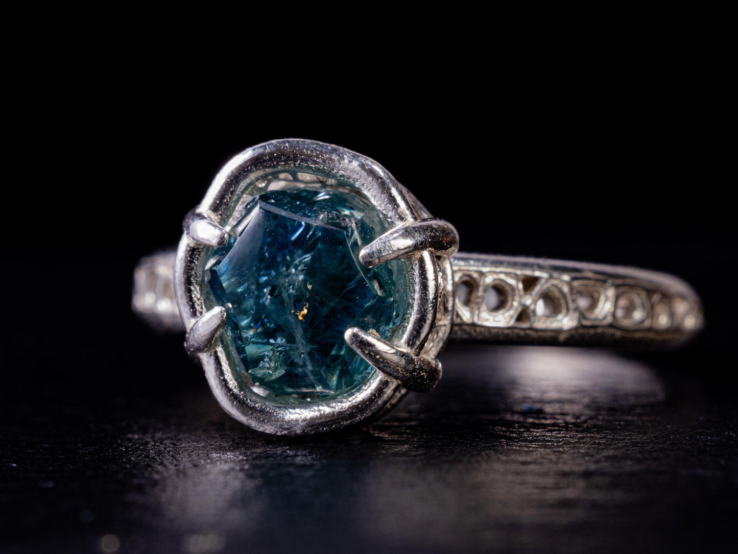 Portal Cut Montana Sapphire Ring – Blue Teal Sapphire – Sterling Silver – One of a Kind – Size 5.75 