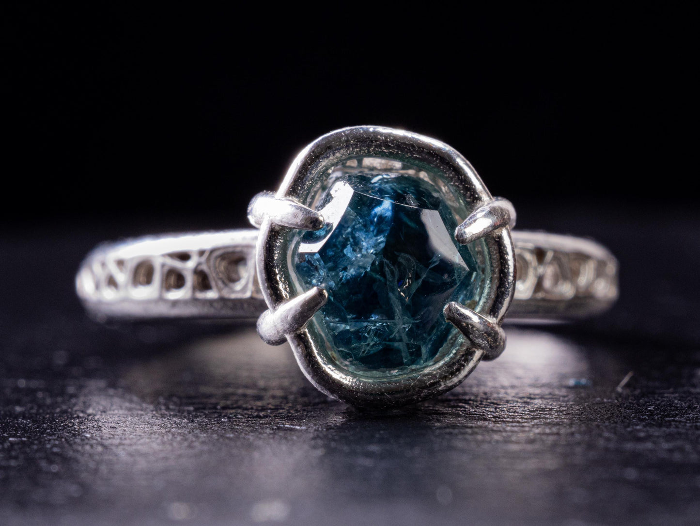 Portal Cut Montana Sapphire Ring – Blue Teal Sapphire – Sterling Silver – One of a Kind – Size 5.75 