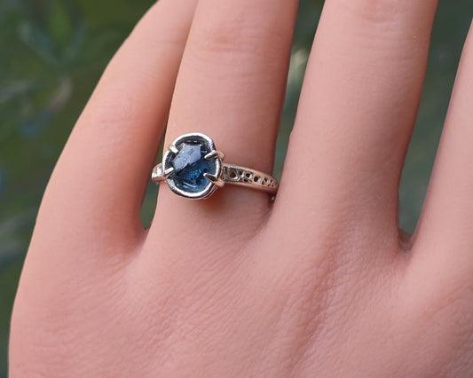Portal Cut Montana Sapphire Ring – Blue Teal Sapphire – Sterling Silver – One of a Kind – Size 5.75 