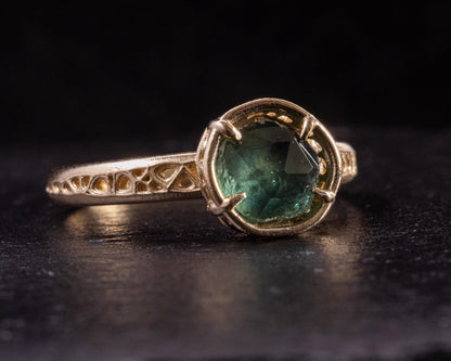 Hand Cut Montana Sapphire Ring – Teal Green Sapphire in 14k Gold – One of a Kind Sapphire Ring – Size 7.5 1068 