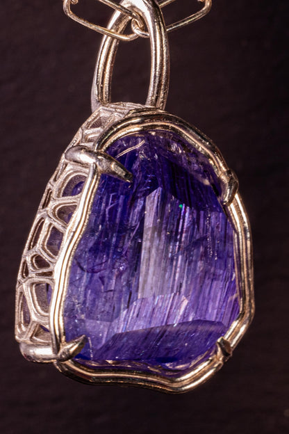 Large Tanzanite Pendant – ~6 Carat Hand Cut Tanzanite in Sterling Silver – 18mm Statement Pendant with Chain 