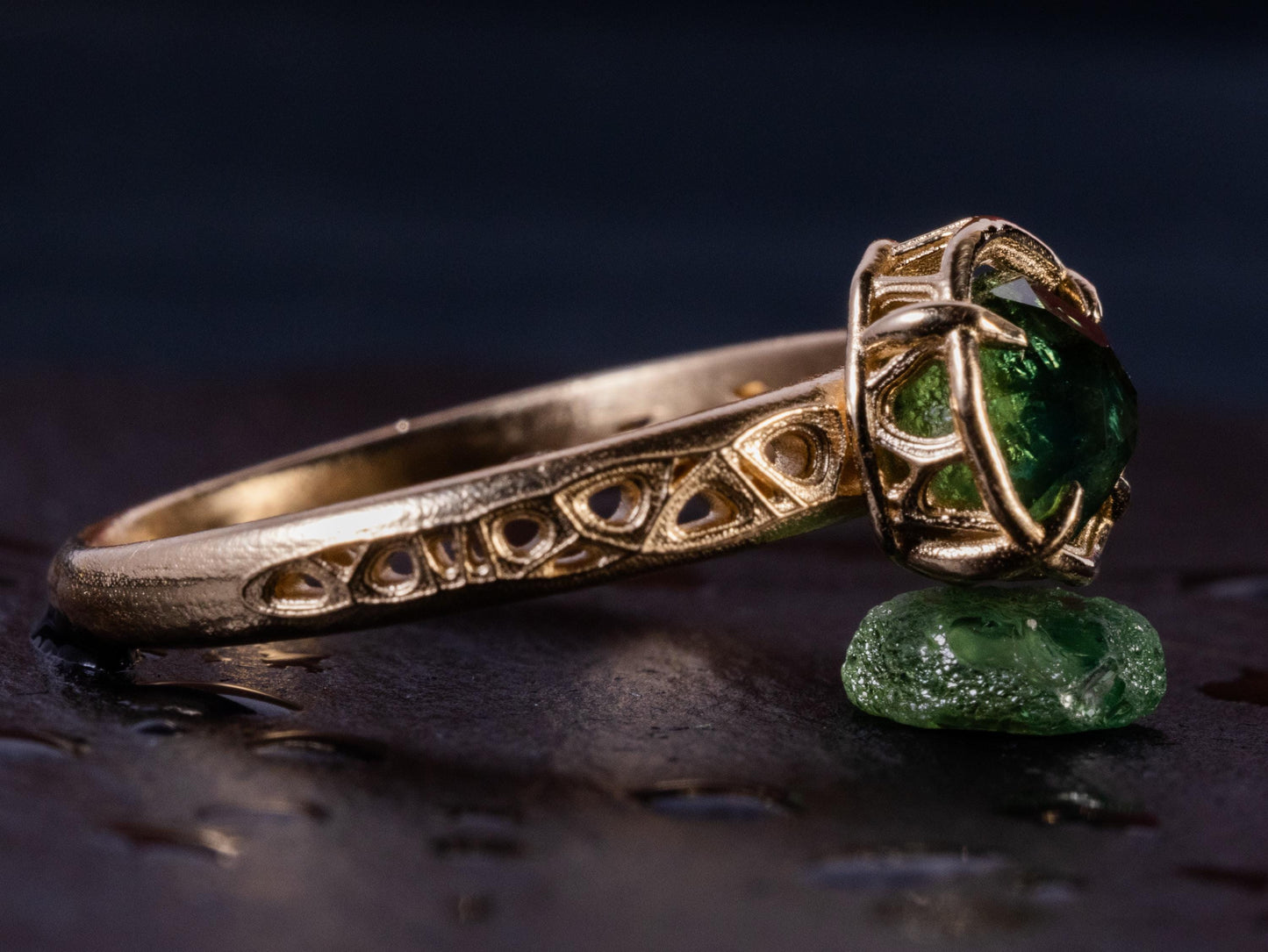 Green Montana Sapphire Ring in Solid 10k Gold, Handmade Sapphire Ring, Organic Fine Jewelry 