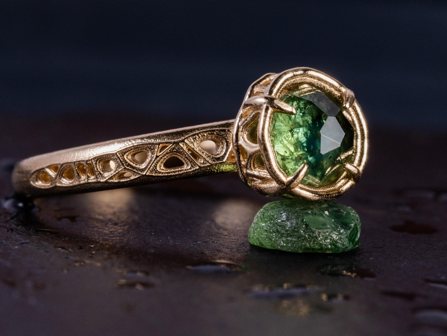 Green Montana Sapphire Ring in Solid 10k Gold, Handmade Sapphire Ring, Organic Fine Jewelry 