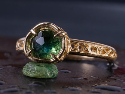 Green Montana Sapphire Ring in Solid 10k Gold, Handmade Sapphire Ring, Organic Fine Jewelry 
