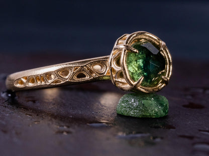 Green Montana Sapphire Ring in Solid 10k Gold, Handmade Sapphire Ring, Organic Fine Jewelry 