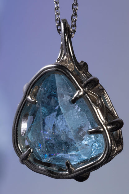 Aquamarine Pendant in 10k White Gold, Hand Cut Blue Gemstone Pendant, One of a Kind Fine Jewelry 