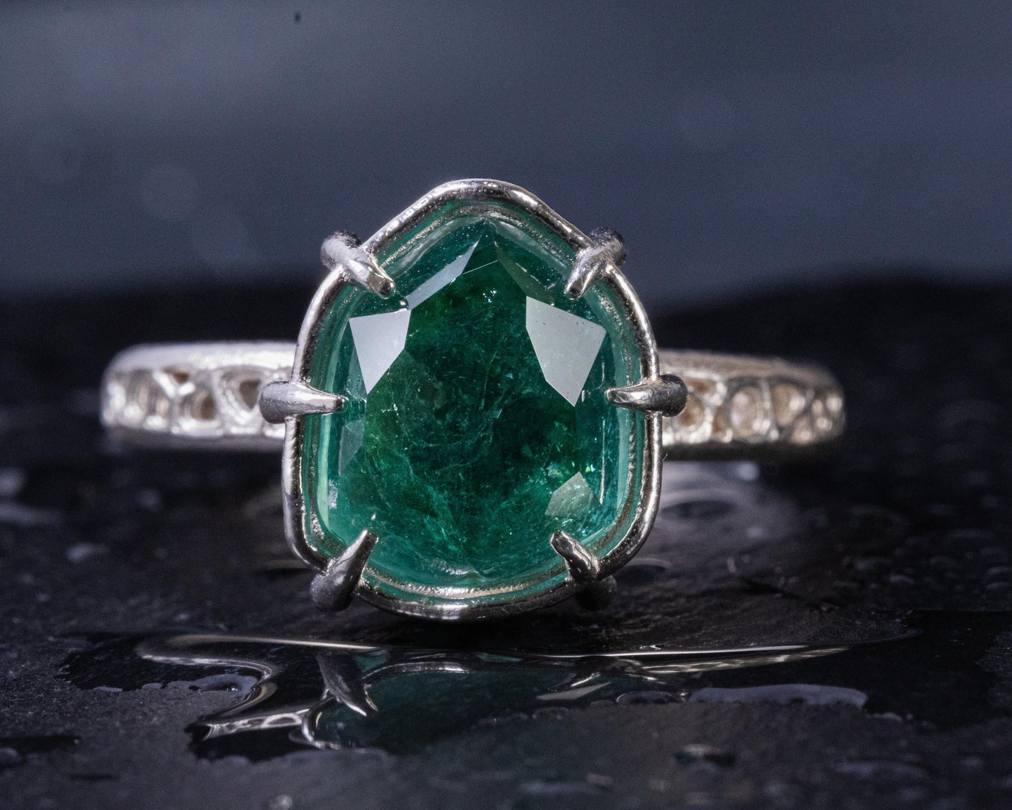 Hand Cut Green Tourmaline Statement Ring in Sterling Silver one-of-a-kind 