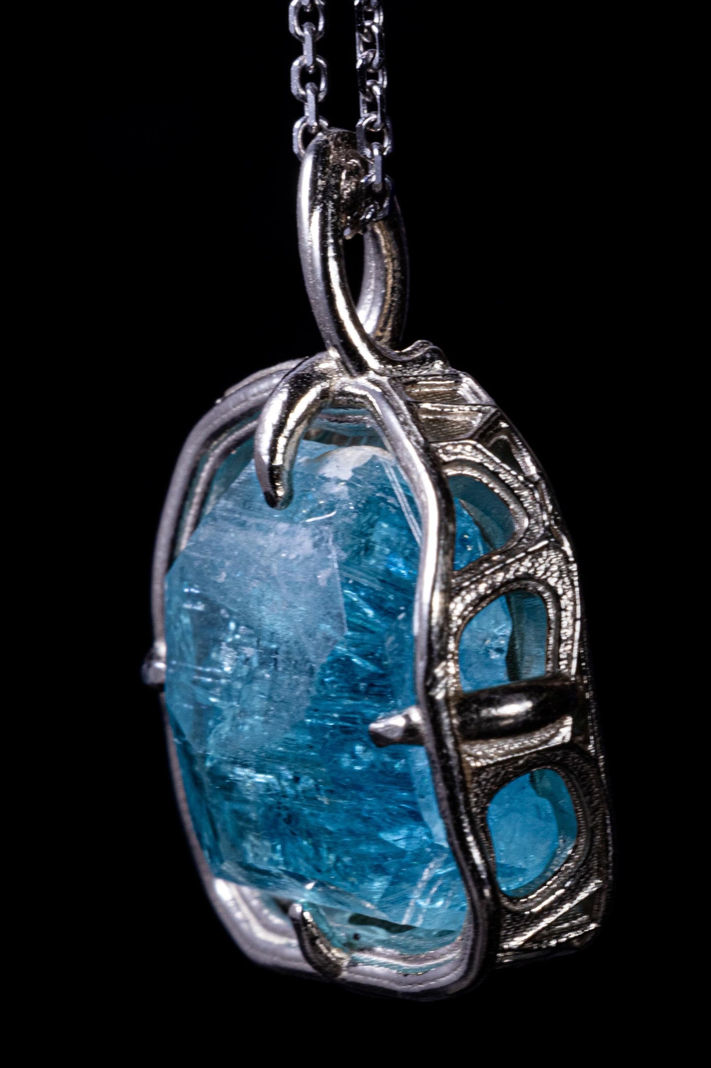 Hand Cut Blue Tourmaline Pendant in 10k White Gold 