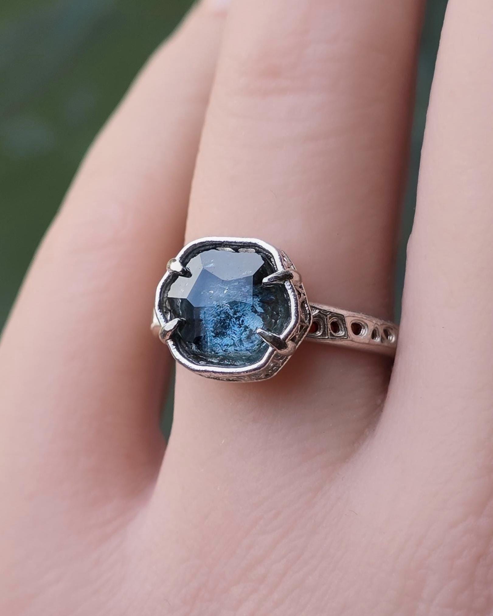 Montana Sapphire Ring in Sterling Silver, Blue Teal Gemstone, Size 7.25, Handmade Jewelry, Unique Engagement 
