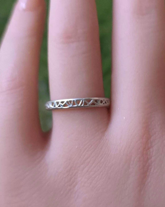 Sterling Silver Band Ring with Organic Lattice Texture item 1029 