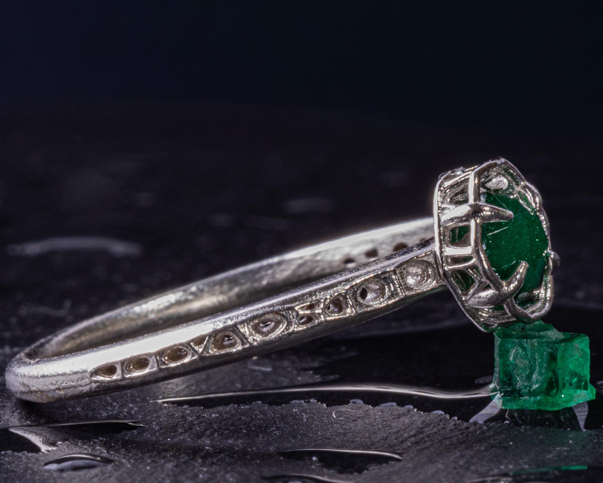 Emerald Ring in Sterling Silver, Petite Green Gemstone Ring, Minimalist Stacking 