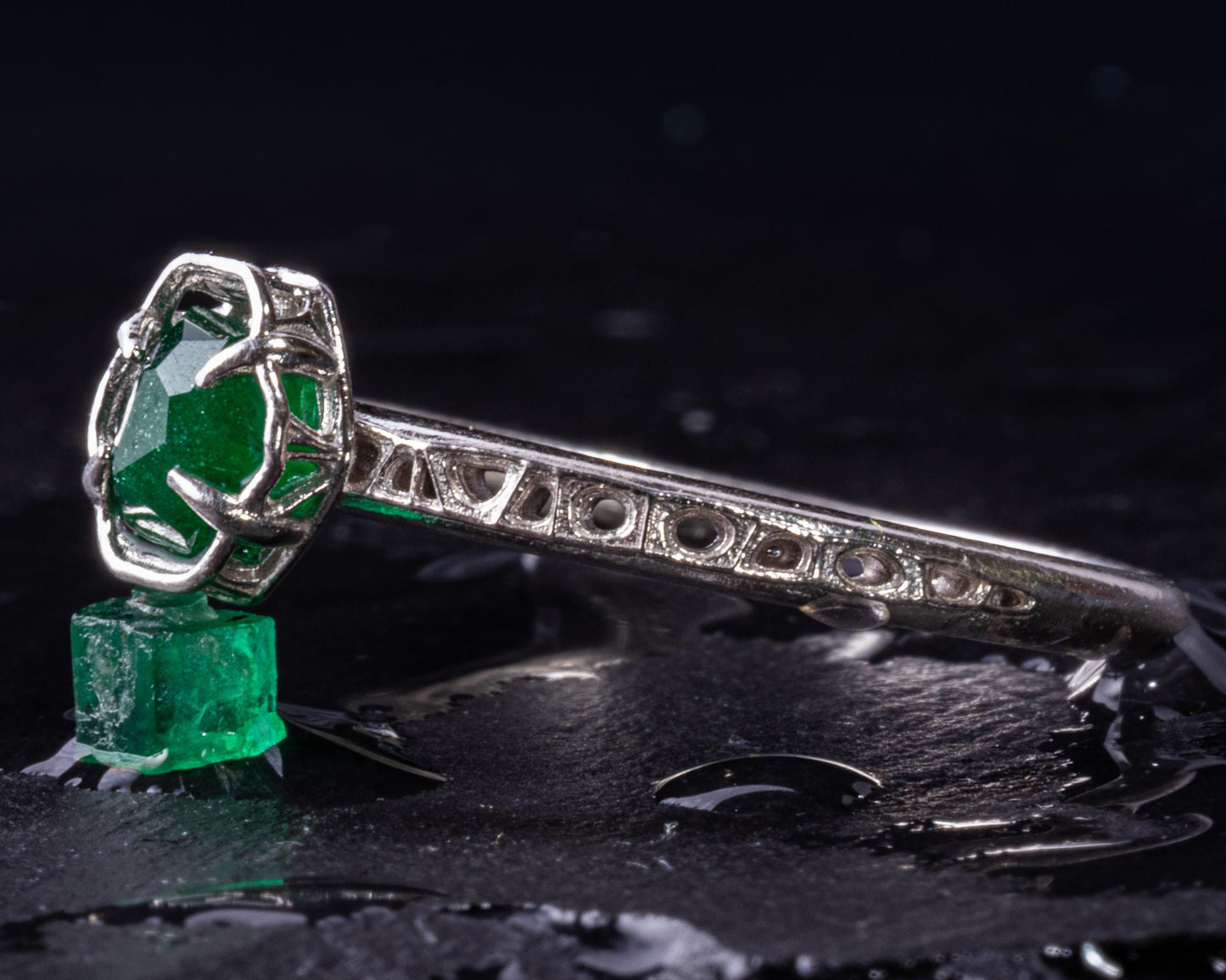 Emerald Ring in Sterling Silver, Petite Green Gemstone Ring, Minimalist Stacking 