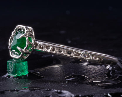 Emerald Ring in Sterling Silver, Petite Green Gemstone Ring, Minimalist Stacking 