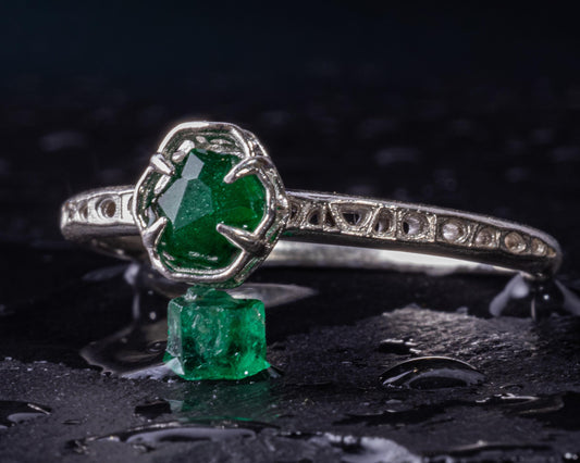 Emerald Ring in Sterling Silver, Petite Green Gemstone Ring, Minimalist Stacking 
