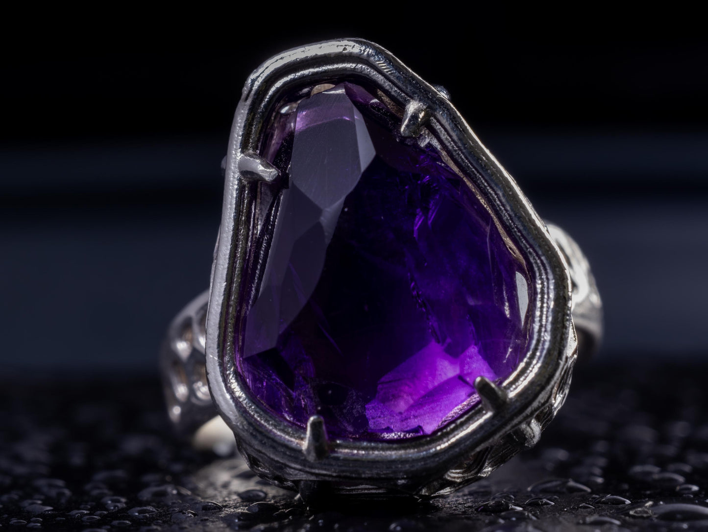 Large Amethyst Statement Ring – Sterling Silver – Signature Portal Cut – OOAK 