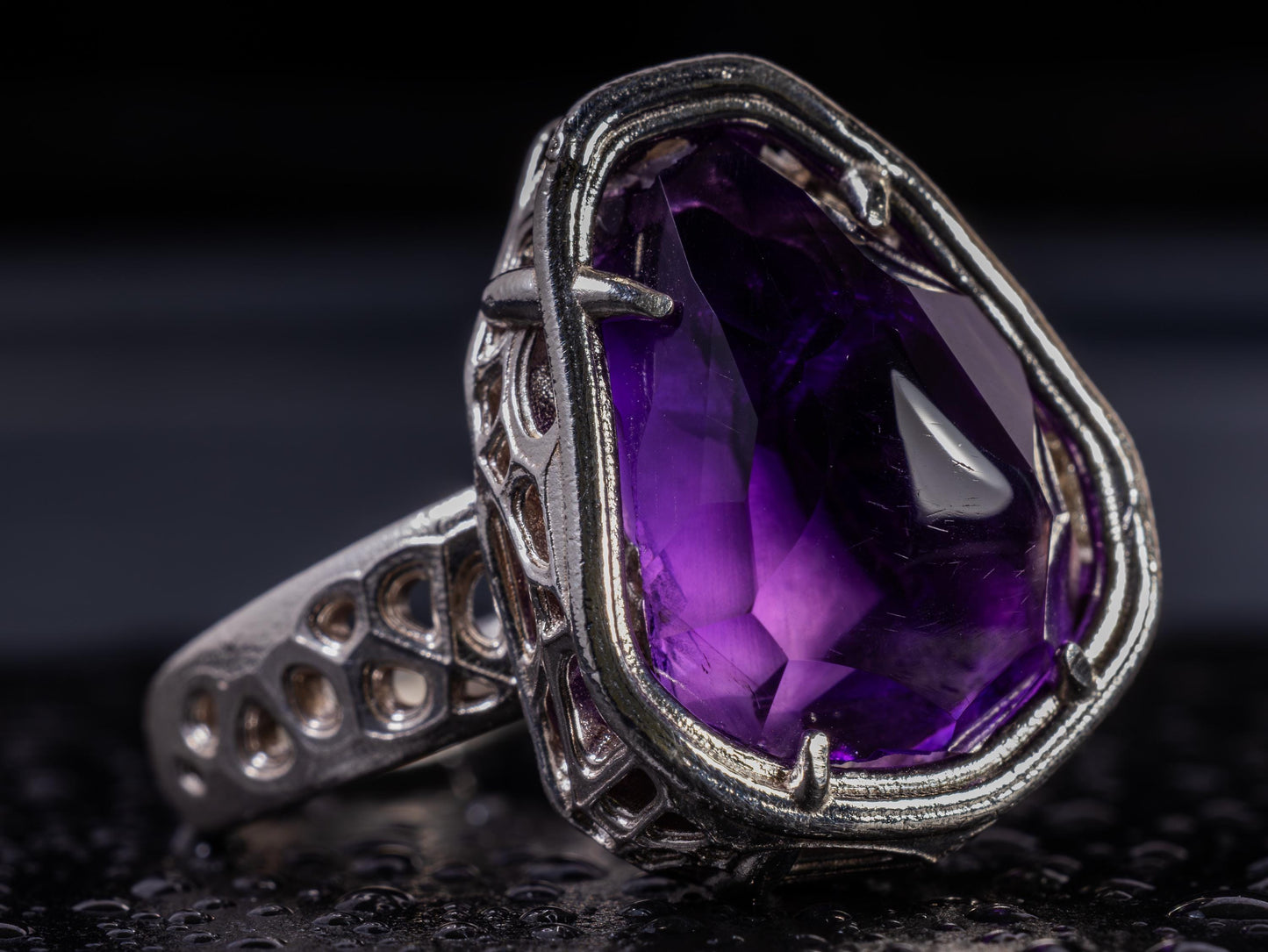 Large Amethyst Statement Ring – Sterling Silver – Signature Portal Cut – OOAK 