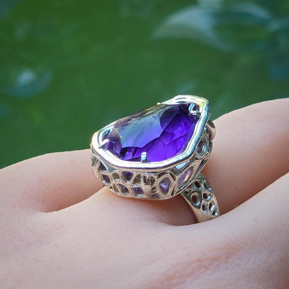 Large Amethyst Statement Ring – Sterling Silver – Signature Portal Cut – OOAK 