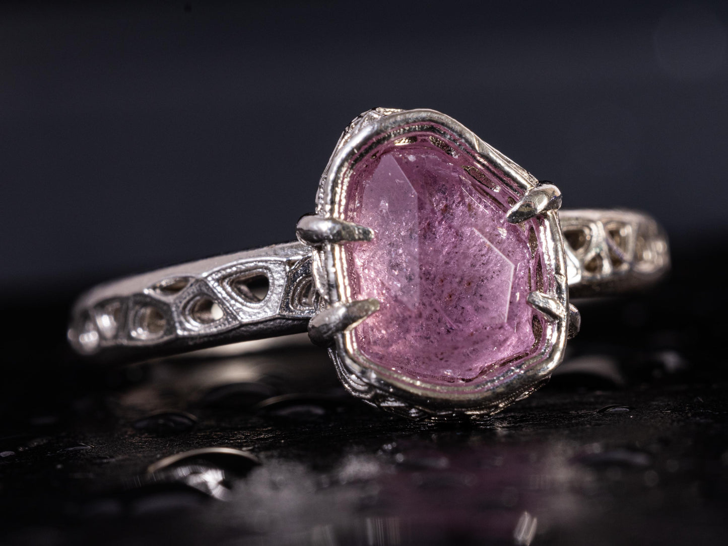 Hand cut Pink Natural Morganite Ring Sterling Silver, Crystal Ring, Rustic Handmade Jewelry 
