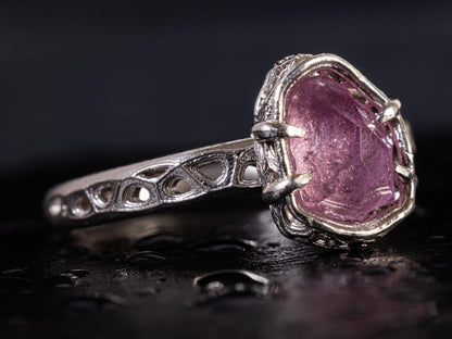 Hand cut Pink Natural Morganite Ring Sterling Silver, Crystal Ring, Rustic Handmade Jewelry 