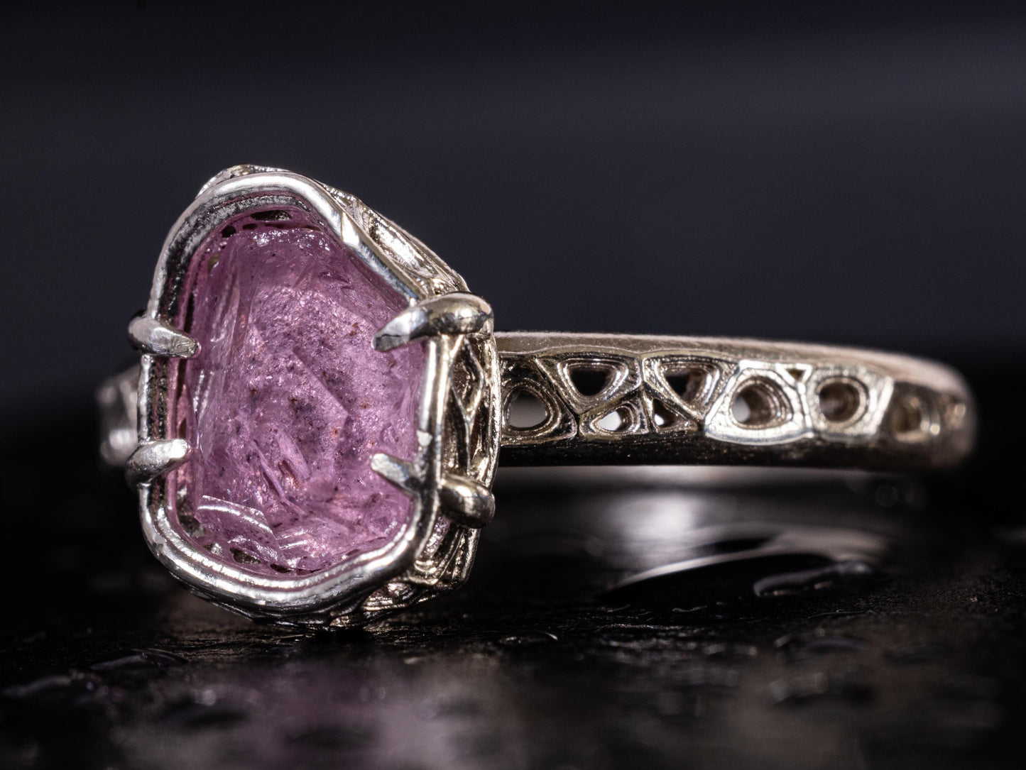 Hand cut Pink Natural Morganite Ring Sterling Silver, Crystal Ring, Rustic Handmade Jewelry 