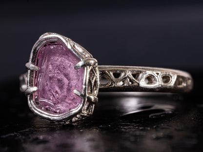Hand cut Pink Natural Morganite Ring Sterling Silver, Crystal Ring, Rustic Handmade Jewelry 