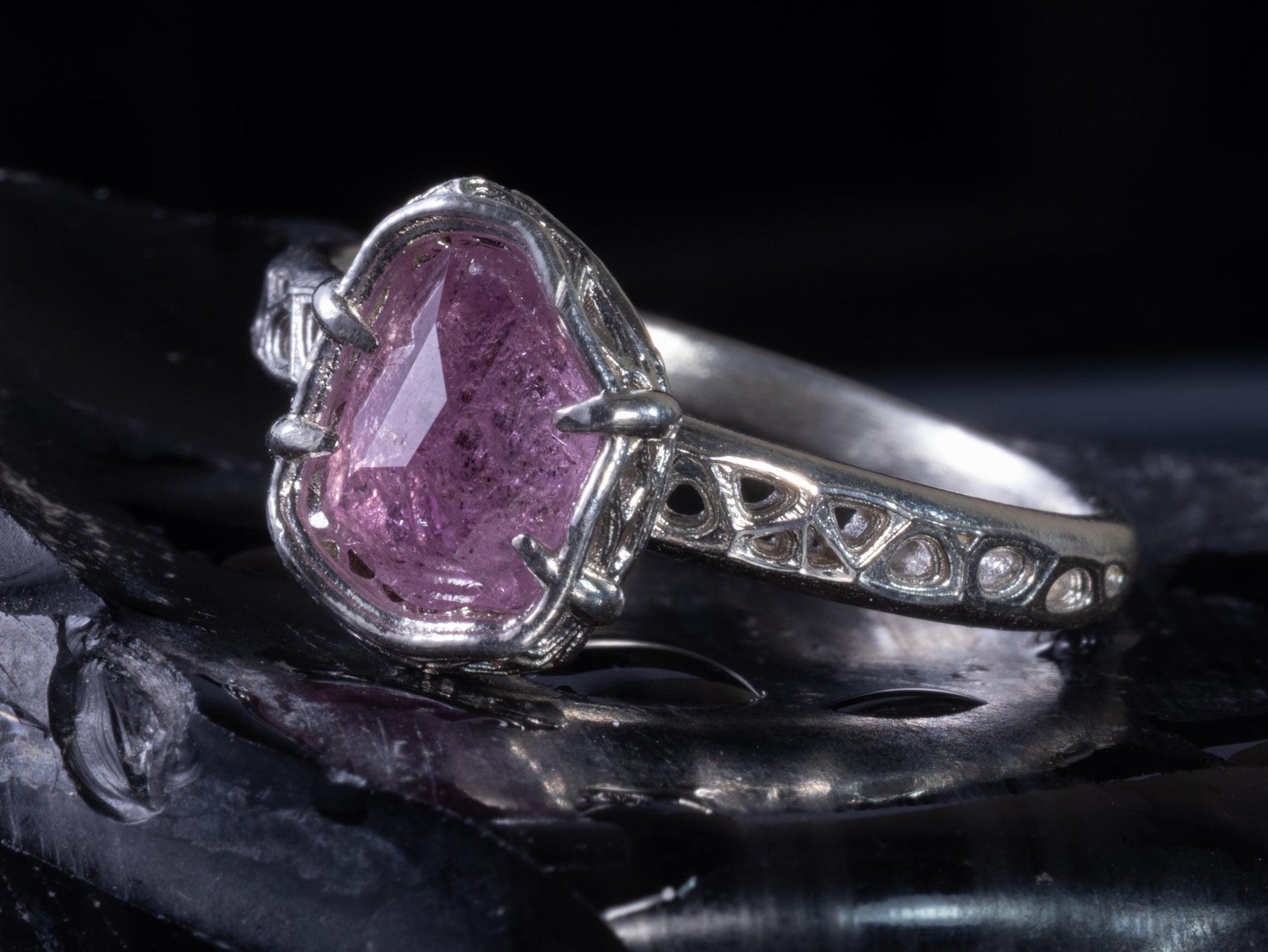 Hand cut Pink Natural Morganite Ring Sterling Silver, Crystal Ring, Rustic Handmade Jewelry 