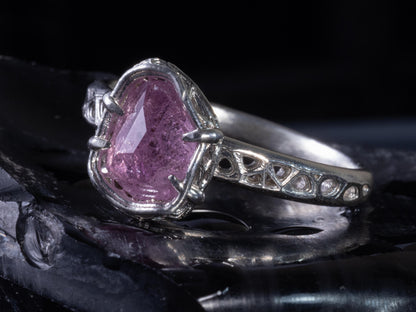 Hand cut Pink Natural Morganite Ring Sterling Silver, Crystal Ring, Rustic Handmade Jewelry 