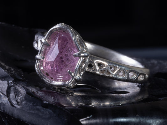 Hand cut Pink Natural Morganite Ring Sterling Silver, Crystal Ring, Rustic Handmade Jewelry 
