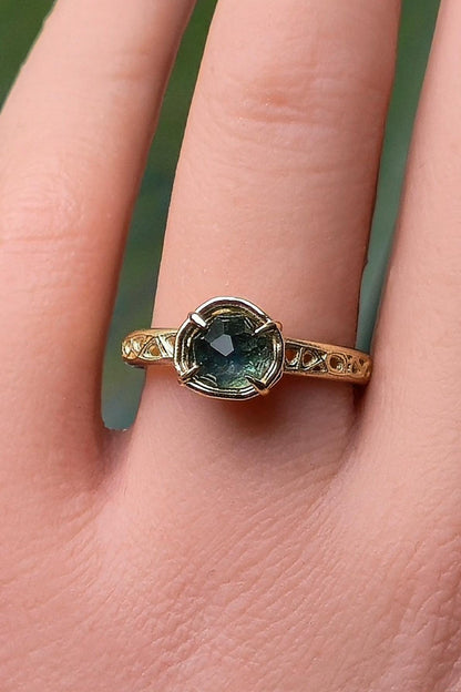 Green Montana Sapphire Ring in Solid 10k Gold, Handmade Sapphire Ring, Organic Fine Jewelry 