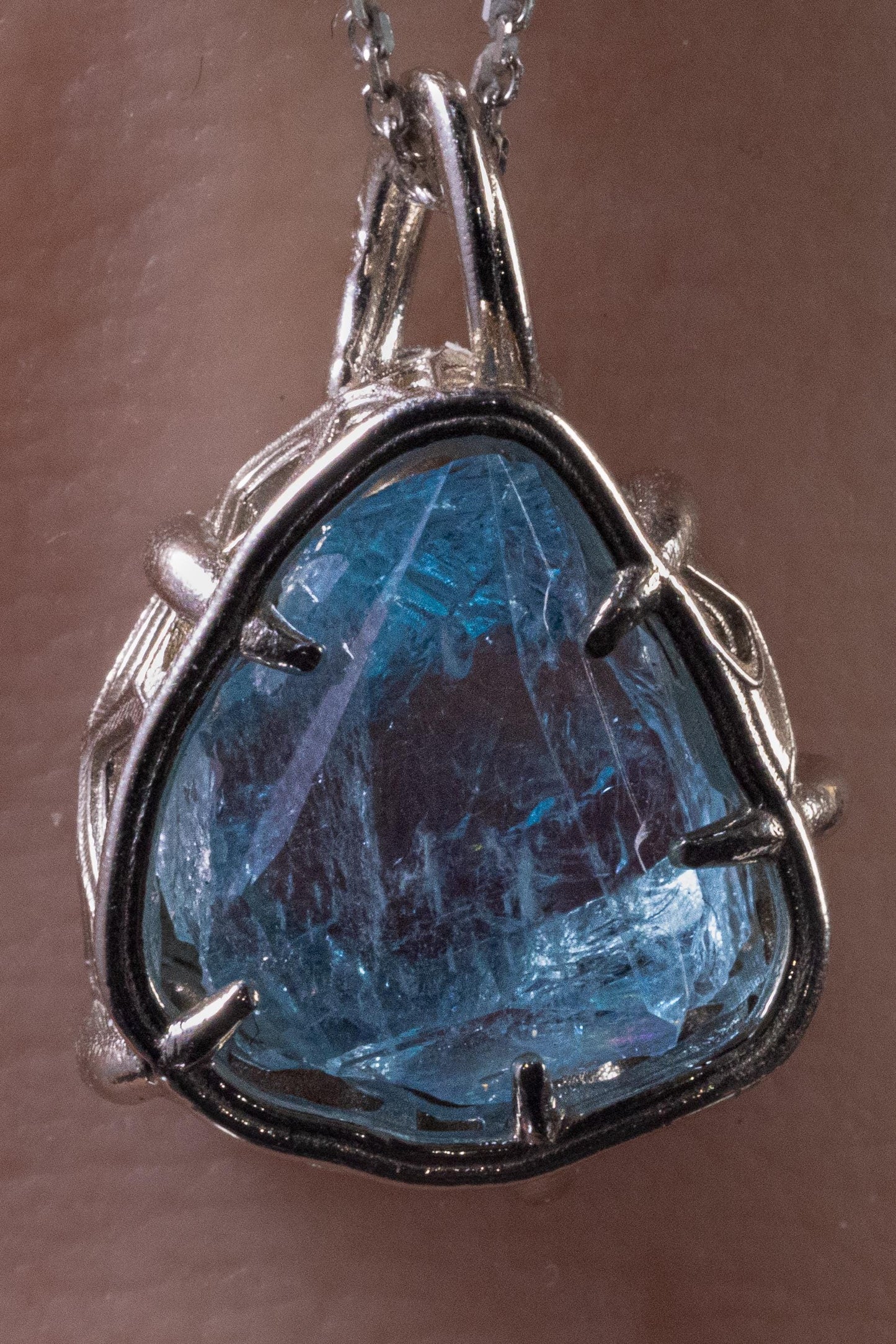 Aquamarine Pendant in 10k White Gold, Hand Cut Blue Gemstone Pendant, One of a Kind Fine Jewelry 
