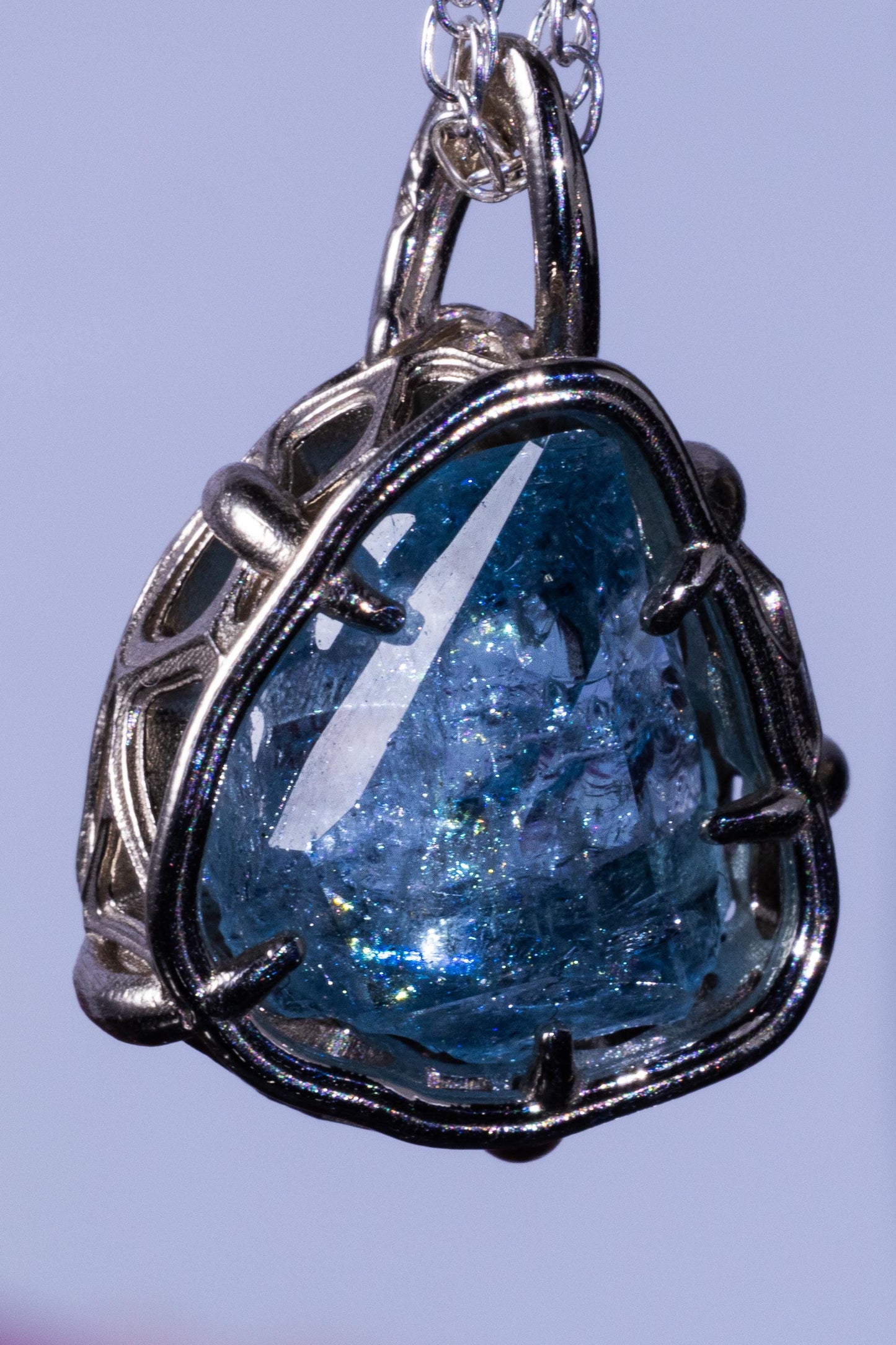 Aquamarine Pendant in 10k White Gold, Hand Cut Blue Gemstone Pendant, One of a Kind Fine Jewelry 