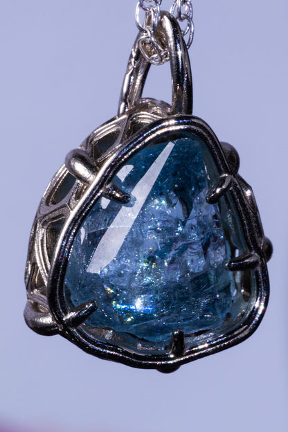 Aquamarine Pendant in 10k White Gold, Hand Cut Blue Gemstone Pendant, One of a Kind Fine Jewelry 