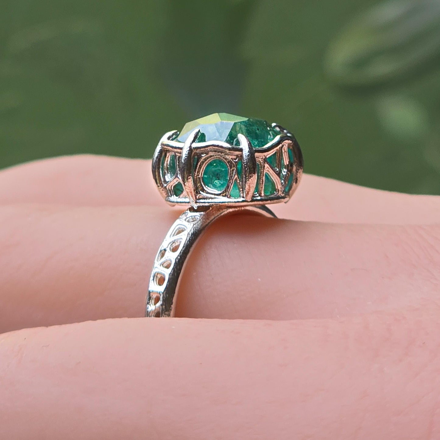 Hand Cut Green Tourmaline Statement Ring in Sterling Silver one-of-a-kind 