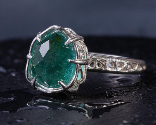 Hand Cut Green Tourmaline Statement Ring in Sterling Silver one-of-a-kind 