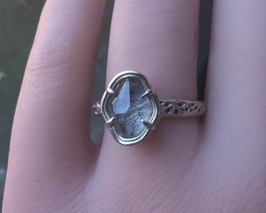 Unheated Montana Sapphire Ring | Hand Cut Sapphire | 14k White Gold | One of a Kind | Size 7.25 