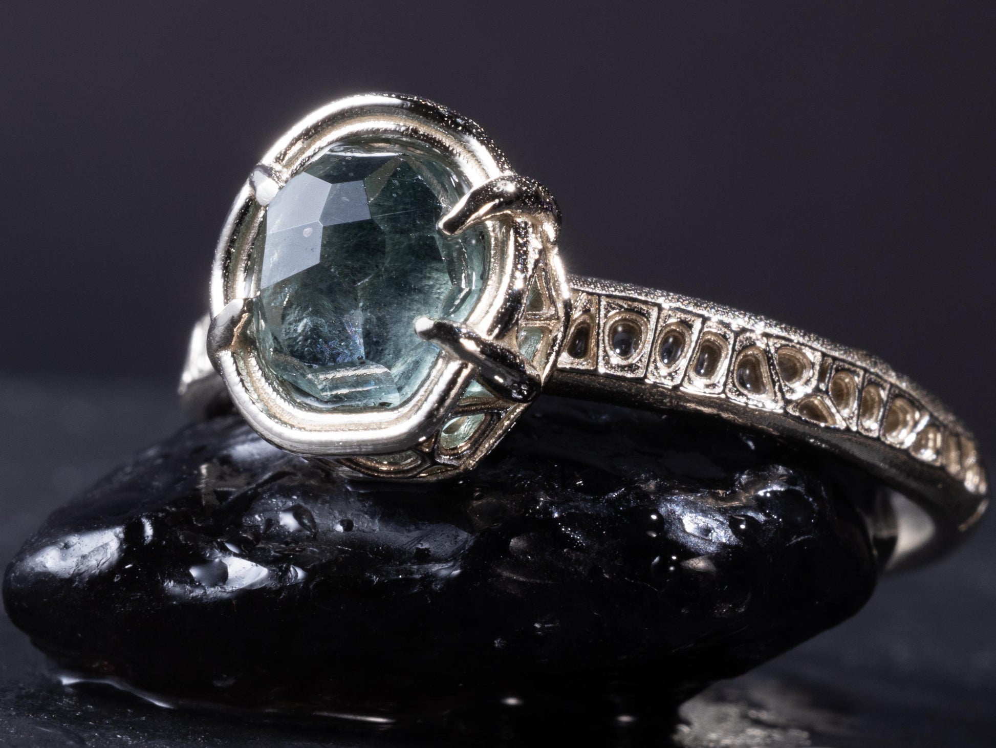 Natural Unheated Montana Sapphire Ring in 10K White Gold | Hand Cut | One of a Kind Artisan Ring | Size 7.25 