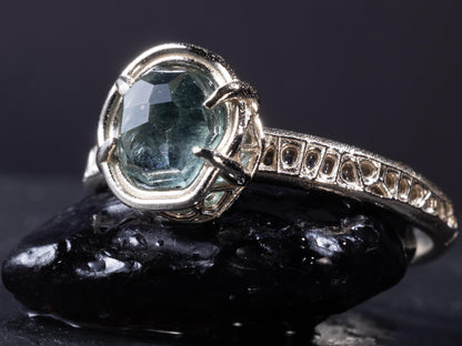 Natural Unheated Montana Sapphire Ring in 10K White Gold | Hand Cut | One of a Kind Artisan Ring | Size 7.25 