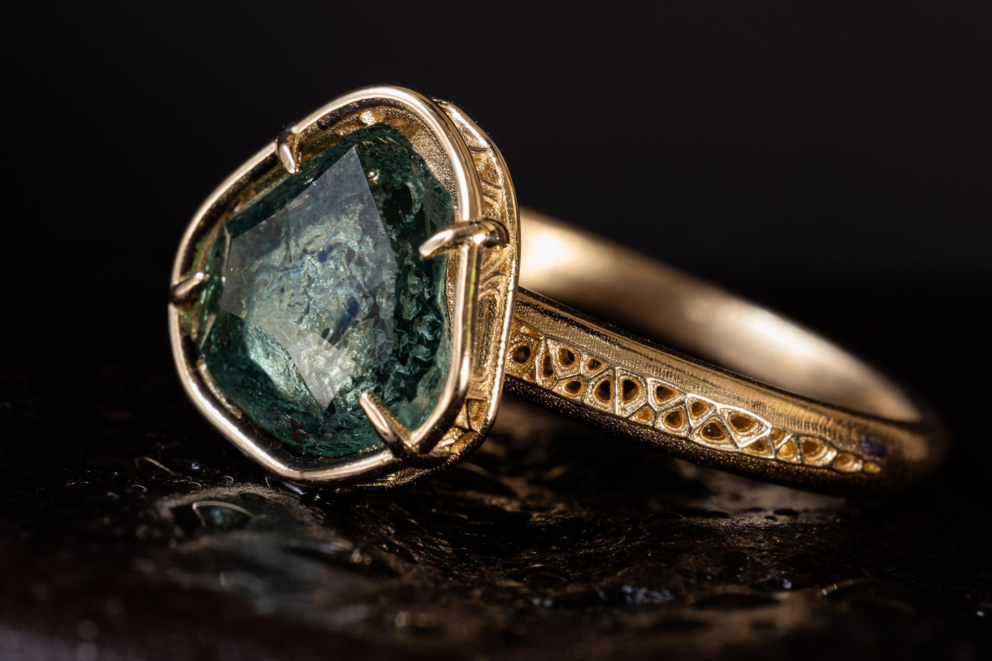 Hand Cut Montana Sapphire Ring in 14k Gold | Unheated Sapphire Engagement Ring | One of a Kind Artisan Ring | Size 8.25 