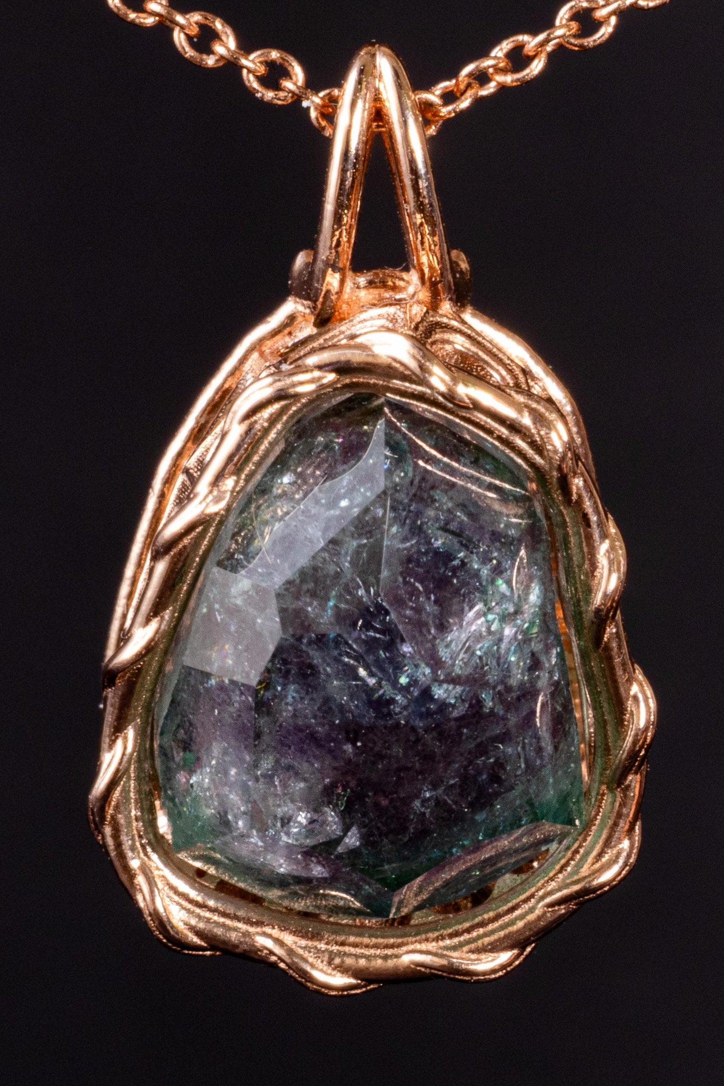 Hand Cut Watermelon Tourmaline Pendant in 10k Rose Gold | One of a Kind Necklace | Open Back Gemstone 