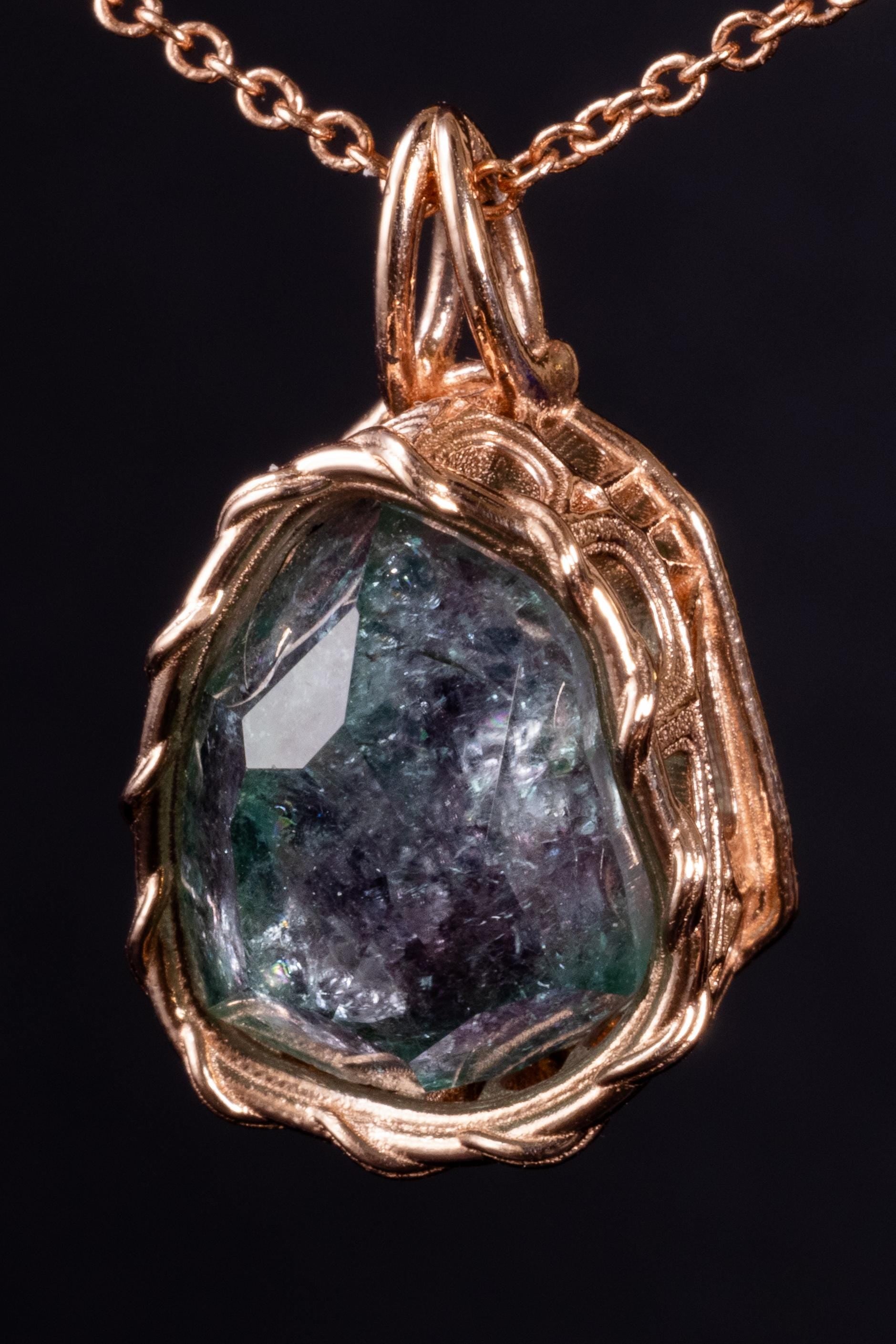 Hand Cut Watermelon Tourmaline Pendant in 10k Rose Gold | One of a Kind Necklace | Open Back Gemstone 