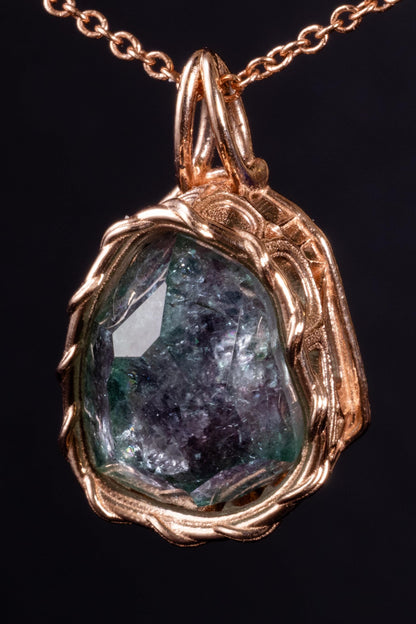 Hand Cut Watermelon Tourmaline Pendant in 10k Rose Gold | One of a Kind Necklace | Open Back Gemstone 