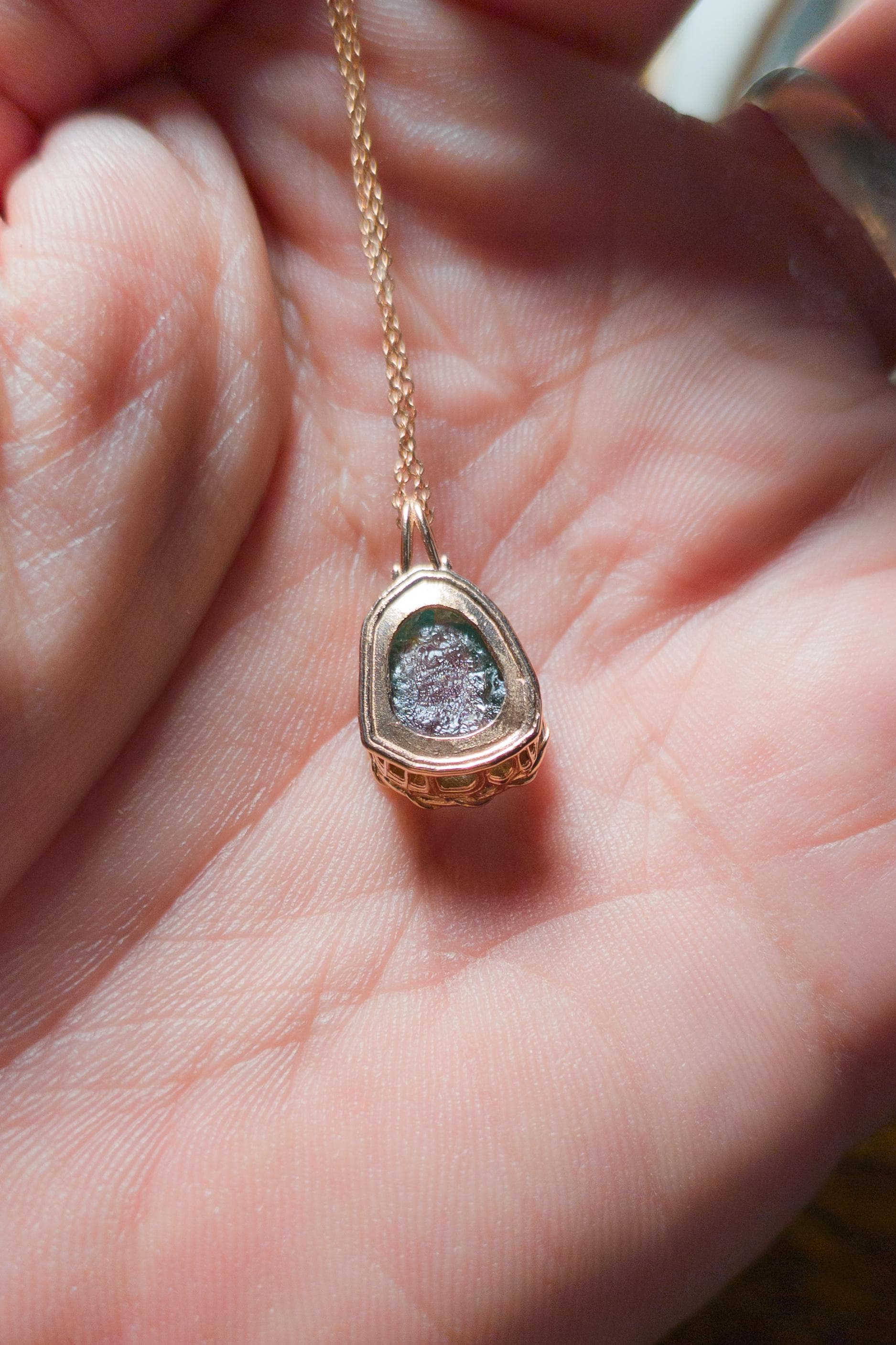 Hand Cut Watermelon Tourmaline Pendant in 10k Rose Gold | One of a Kind Necklace | Open Back Gemstone 