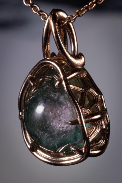Hand Cut Watermelon Tourmaline Pendant in 10K Rose Gold | One of a Kind Portal Cut Gemstone Necklace 