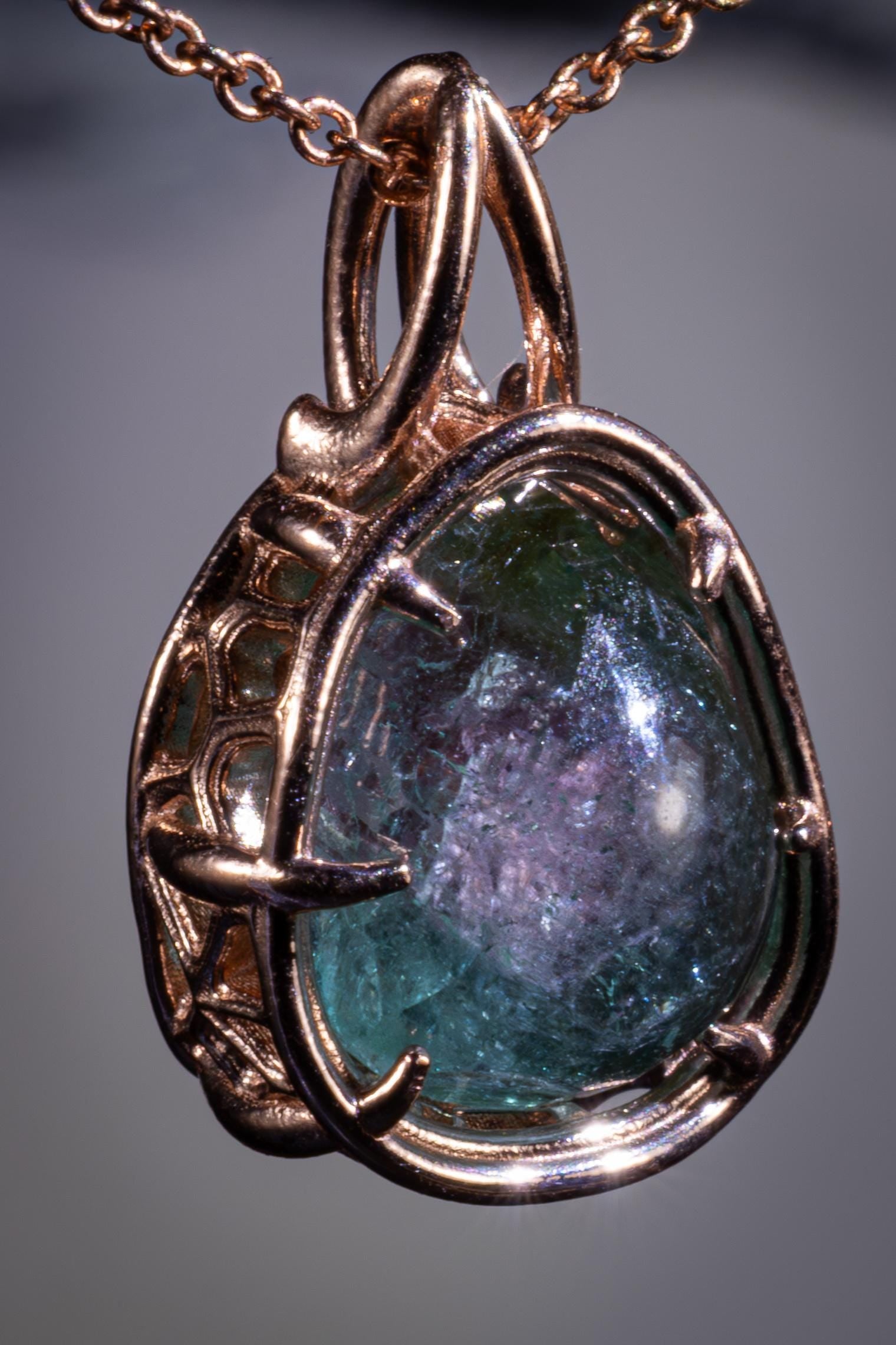 Hand Cut Watermelon Tourmaline Pendant in 10K Rose Gold | One of a Kind Portal Cut Gemstone Necklace 